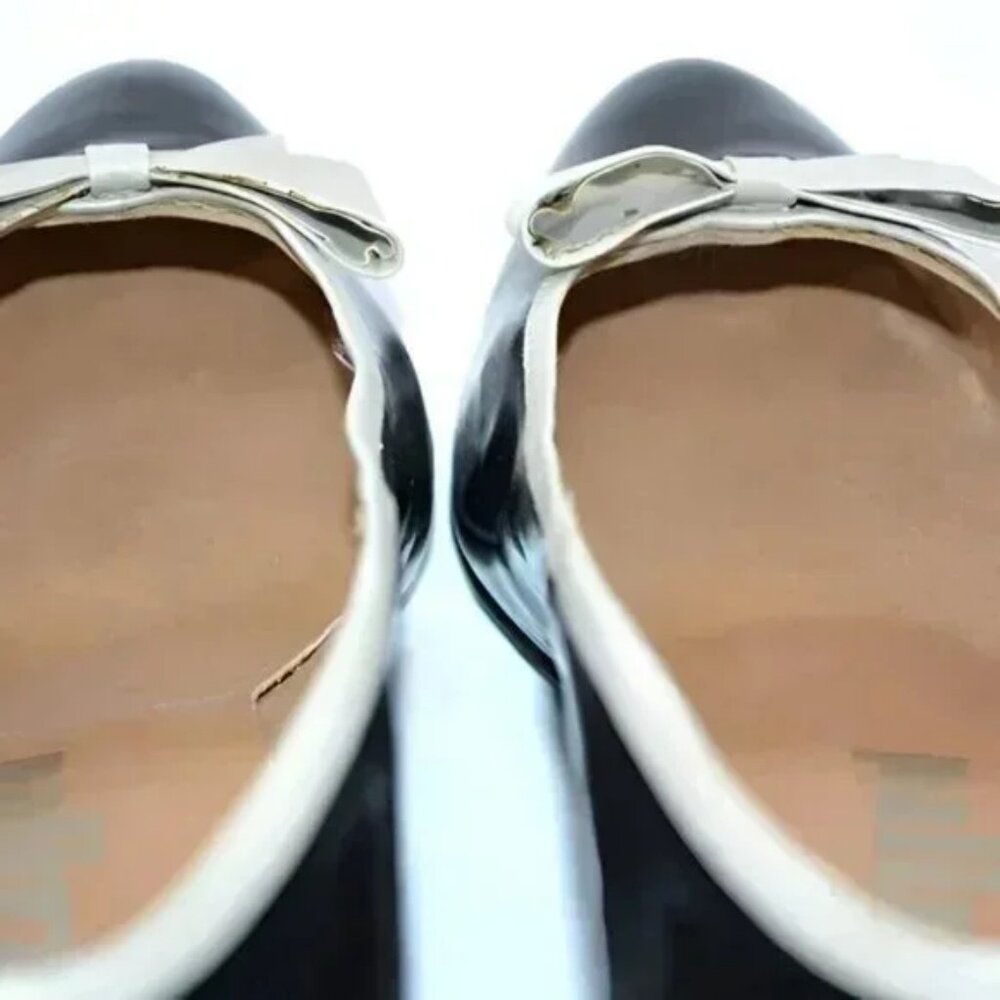 Palizzio Black Spanish Patent Leather Ivory Bow Minimalist Classic Pumps Heels 9 - Picture 9 of 13